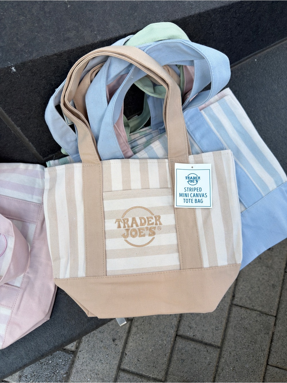 Trader Joe's Striped Mini Canvas Tote Bag in Beige - Picture 2 of 3
